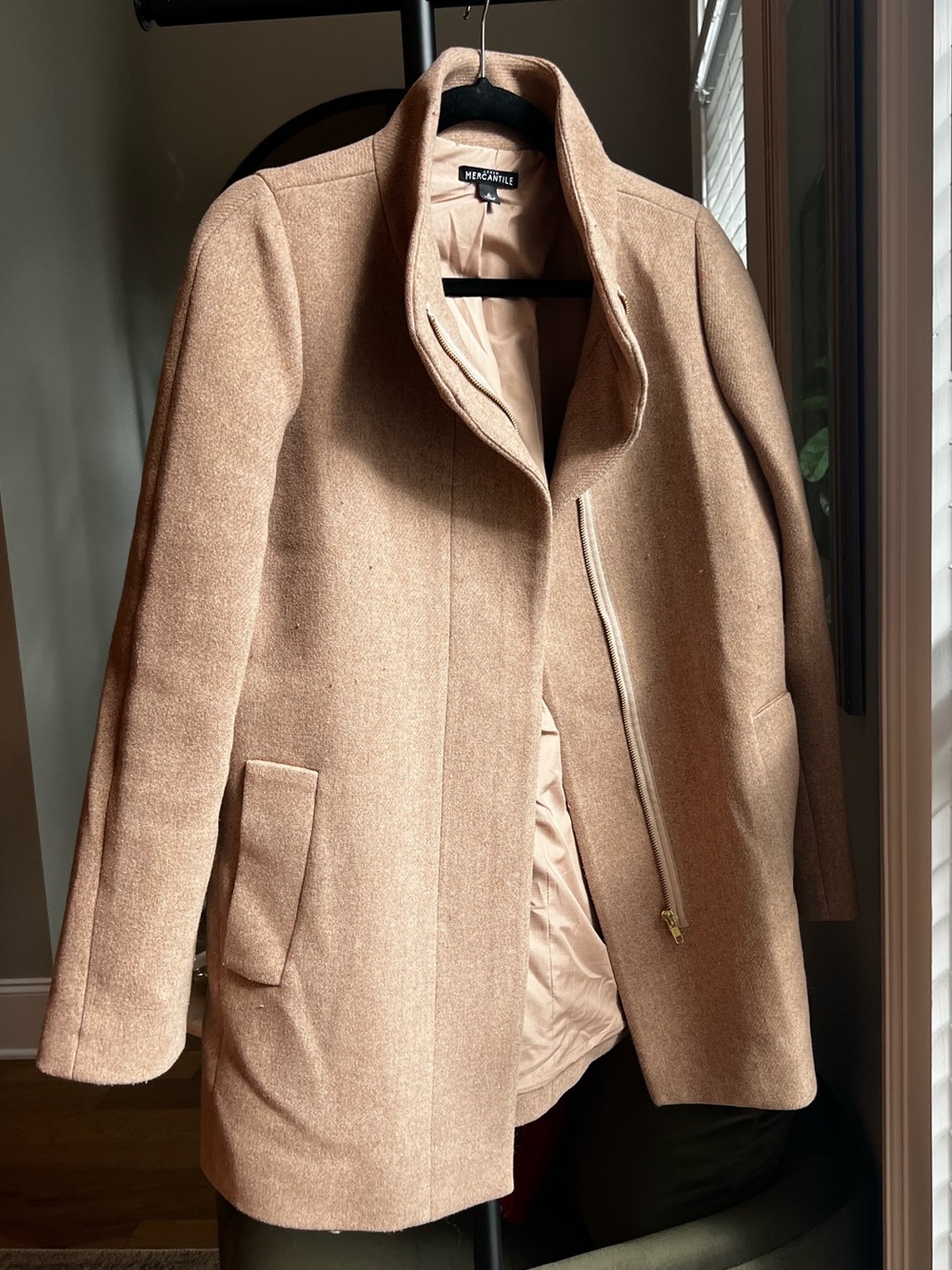 J. Crew Factory Camel Wool-Blend Pea Coat with Asymmetrical Zip